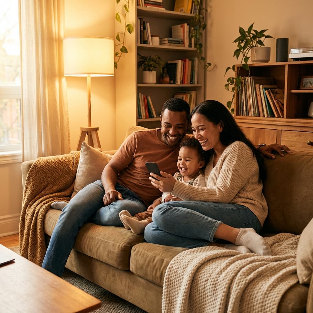 Happy family financing a car